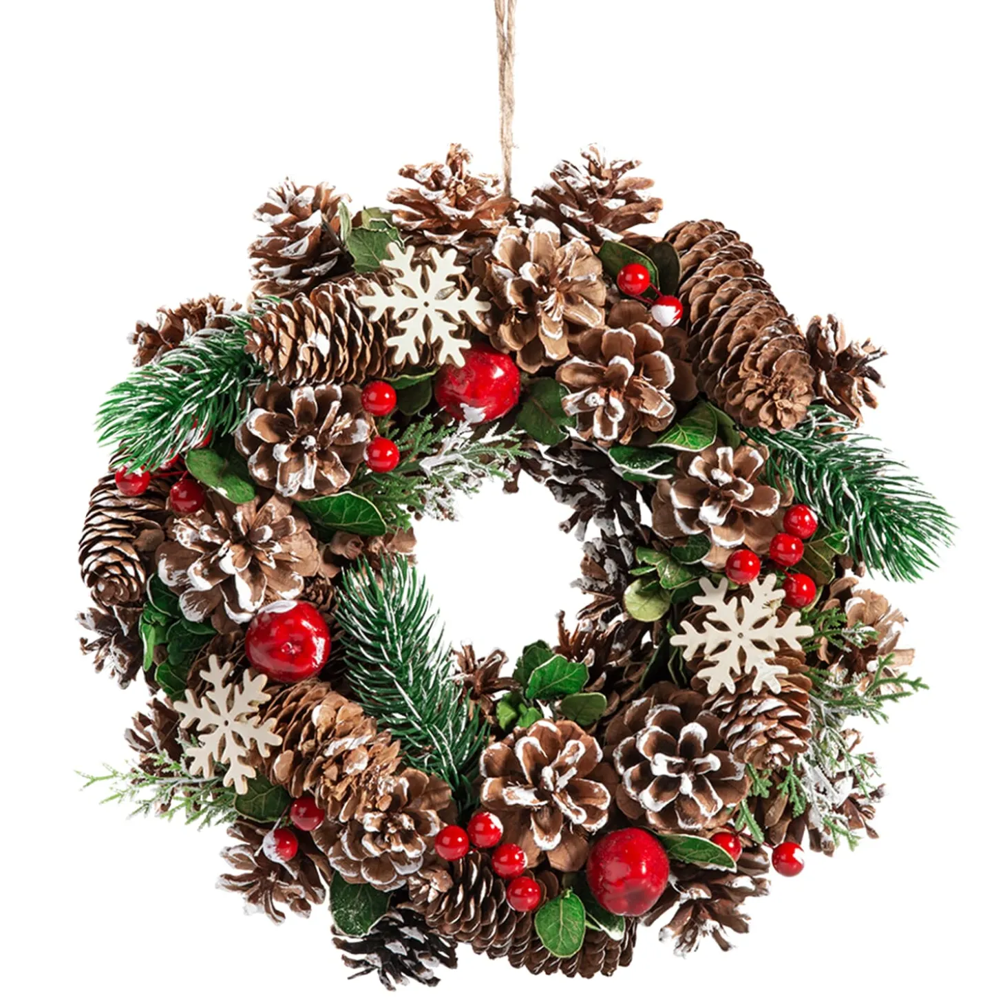 Tür-/Tischkranz mit roten Früchten und Zapfen