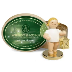 Weggefährte, Engel mit Laterne auf vergoldetem Metallsockel, Goldedition No18, Standfigur