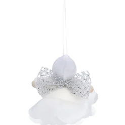 Weihnachtswichtel auf Rose, weiß, Holz-Baumbehang