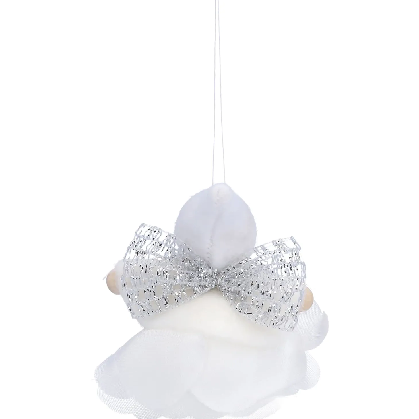 Weihnachtswichtel auf Rose, weiß, Holz-Baumbehang