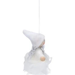 Weihnachtswichtel auf Rose, weiß, Holz-Baumbehang