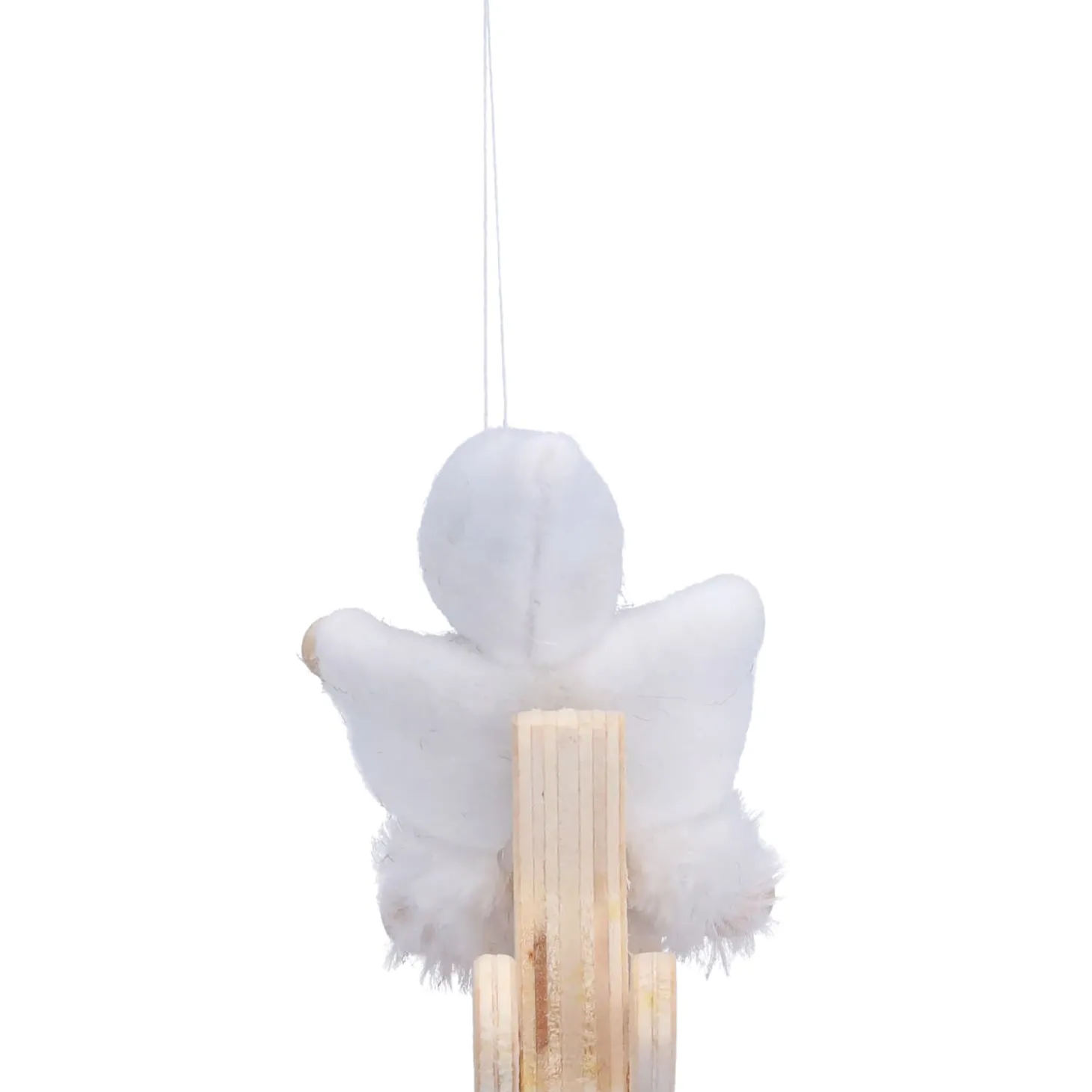 Weihnachtswichtel auf Schaukelpferd, weiß, Holz-Baumbehang