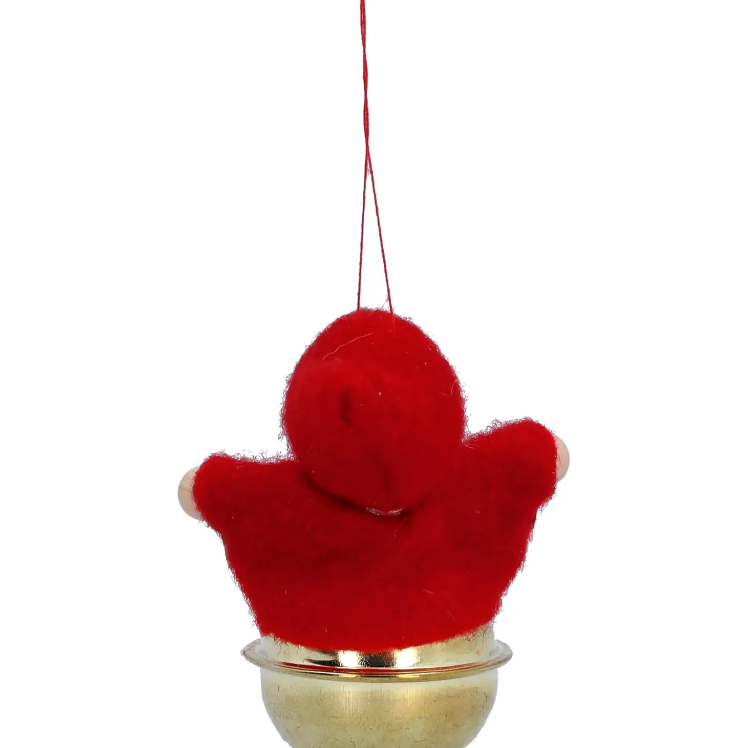 Weihnachtswichtel auf Schelle, rot, Holz-Baumbehang