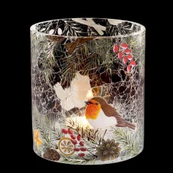 Windlicht "Rotkehlchen auf Weihnachtszweig", 10 cm
