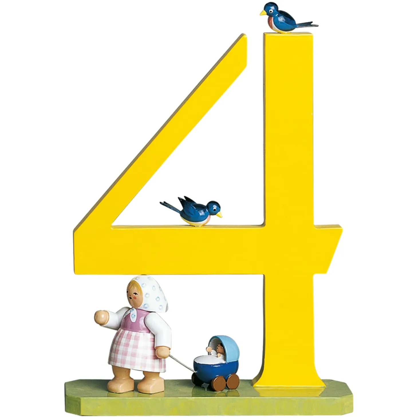 Zahl "4" Mädchen mit Puppenwagen